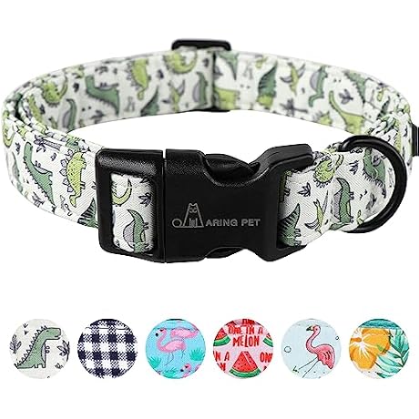 ARING PET Dinosaur Dog Collar-Cute Dog Collar for Small Dogs, Adjustable Comfortable Cotton Boy Dog Collars for Small Medium Large Dogs, Large