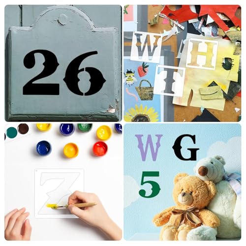 Ktxaby 36 Stück Buchstaben Und Zahlenschablonen 15cm Wiederverwendbare Alphabetschablone Kunststoff Schablonen Set Für DIY Malerei Auf Holz Wand Stoff Adresse Schild