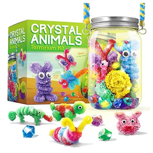XXTOYS Crystal Growing Terrarium Kit - Crafts for Girls Ages 8-12- Create 12 Animals Science Kit for Kids - Light-Up Crystal Lantern Kit– STEM Toys for 7-12 Great Birthday Gifts for Boys & Girls