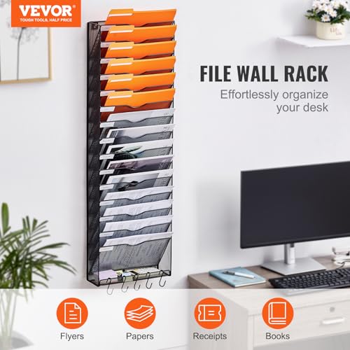 Image of VEVOR File Wall Rack, 1-Piece 16 Pockets Mesh Wall File Holder, Wall Mounted Magazine Mail Paper and Document Storage Folder WJBGJHSWJSWSGLDOLV0