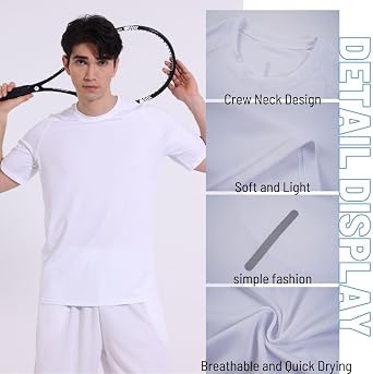 5 Pack Mens Short Sleeve Crew Neck Gym T Shirt Workout Running Tops Mens Breathable Athletic Shirts Short Sleeve Sport Tops