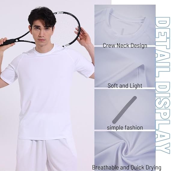 5 Pack Mens Short Sleeve Crew Neck Gym T Shirt Workout Running Tops Mens Breathable Athletic Shirts Short Sleeve Sport Tops