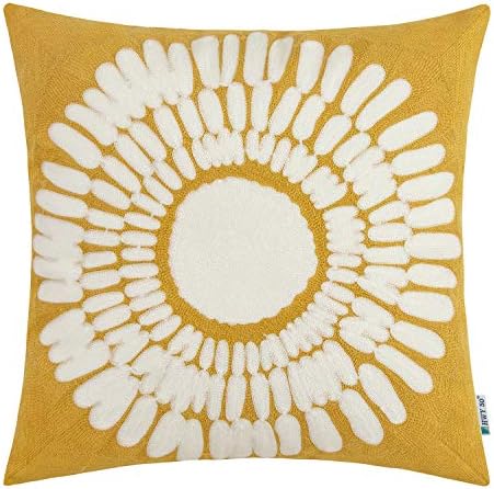HWY 50 Yellow Throw Pillow Covers 18x18 Inch for Couch Sofa Bed, Decorative Embroidered Accent Big Sunflower Throw Pillow Cases Cushion Cover Single Piece Mustard