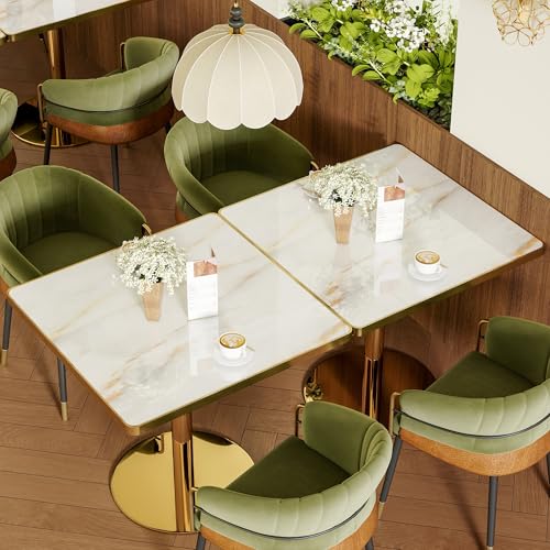 Image of 63 inch Square Dining Table, Tulip Table with 1.2 inch Thick Sintered Stone Tabletop and Golden Metal Pedestal Base, Small Square Dining Tables for Diner,Bar,Restaurant,kitchen,Bakery,Apartment (Marble Gold)
