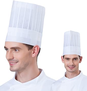 Hyzrz 10 Pack Disposable Non-Woven Paper Fiber Chef Hats for Women and Men, Adjustable Unisex White Kitchen Caps Bulk Set