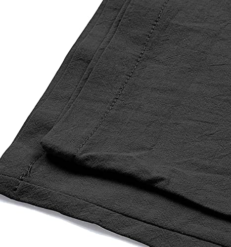 Yutdeng Women's Cotton Linen Trousers Summer Casual Pants Elasticated Waist Pants with Pockets Wide Leg Drawstring Lightweight Comfy Loose Trousers for Sports Running Joggers,Black,M - Image 3