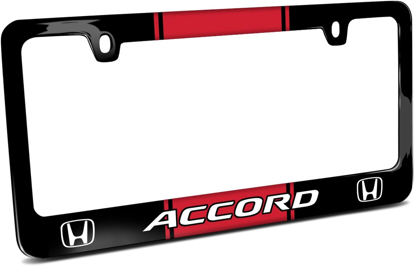 iPick Image Made for Honda Accord Red Racing Stripe Black Metal License Plate Frame