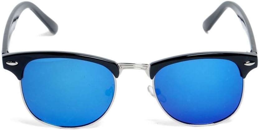Sumolux Retro Cool Vintage Inspired Classic Half Frame Horned Rim Style Wayfarer Mirrored Sunglasses Blue Mercury Lens