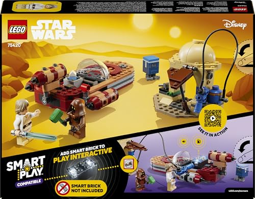 LEGO Star Wars 75420 Smart Play : Le Landspeeder de Luke - Set Compatible - Jouet Interactif - Smart Tag & Minifigurine de Luke Skywalker - Idée Cadeau dès 6 Ans pour Garçon, Fille ou Fan Adulte