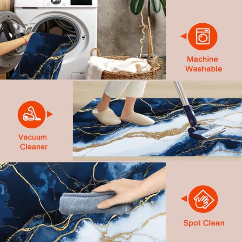 Tapis de Sol Marbre Bleu pour Entrée et Passage Intensif Facile à Nettoyer