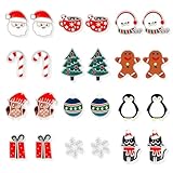 Lysjoy Pendientes Navidad, 12 Pares Pendientes Navideños Mujer, Pendiente de Navidad Mujer, Joyas de Navidads Christmas Earrings para Adultos(AB)