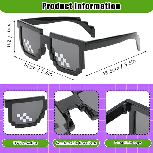 kilofly 2pc 8-Bit Pixel UV Protect Gamer Sunglasses Adult Kids Party Favors2