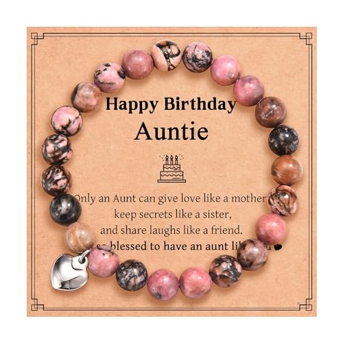 Image of Aunt Birthday Gifts, Birthday Gifts for Aunt from Niece Nephew, Unique Birthday Bracelet Presents with Happy Birthday Auntie Card, Small, Red