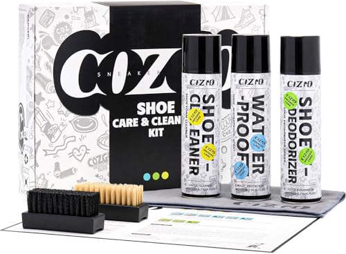 COZGO Shoe Cleaner & Care kit, 10.15Oz*3, Shoe Foam Cleaner, Shoe Protector Spray, Shoe Deodorizer Spray, with Brushes and Towel, for Suede, Leather, Canvas, PU, Fabric