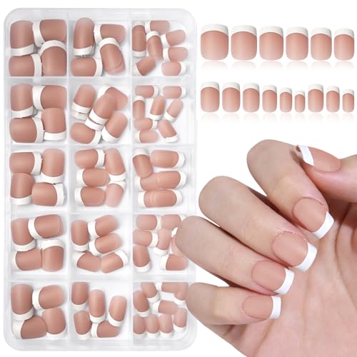 150Pcs French Tip Press on Nails Short Square French Fake Nails F...