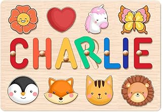 Personalized Name Puzzle for Kids, Cute Animal Wooden Animal Name Puzzle Engraved Text Greetings on Back, Custom Baby Gift Easter Gift for Toddlers Montessori Toys for Boy Girl 1-3