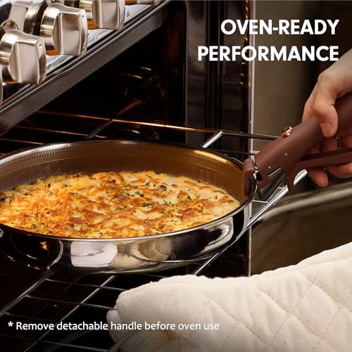 CAROTE 22pcs Hybrid Nonstick Pots and Pans Set, Stainless Steel Cookware Set with Honeycomb Titanium Interior, Induction Safe, Oven Safe, Brown (PFOS, PFOA Free) by CAROTE - Image 6
