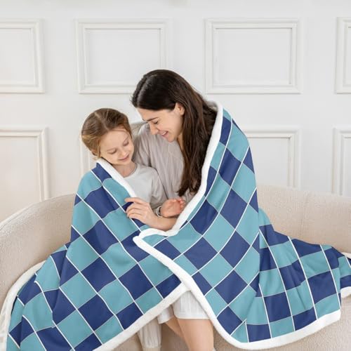 Image of Erosebridal Initial Letter G Fleece Blanket Twin 60 inchx80 inch Pink and White Checkered Sherpa Blanket Cute Monogram Plaid Fuzzy Plush Throw for Kids Girls Women,Kawaii Gingham Grids Decor for Bed Couch