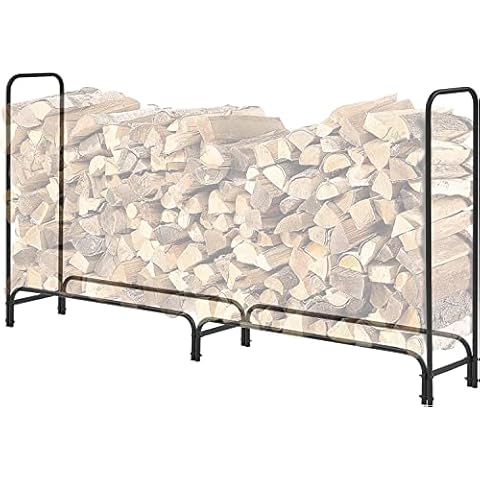 TMEE 8ft Firewood Rack Outdoor Heavy Duty Log Rack Firewood Storage Rack Holder Steel Tubular Easy Assemble Fire Wood Rack for Patio Kindling Logs Storage Steel Tubular Wood Pile Rack Tool Black (8ft) Cover