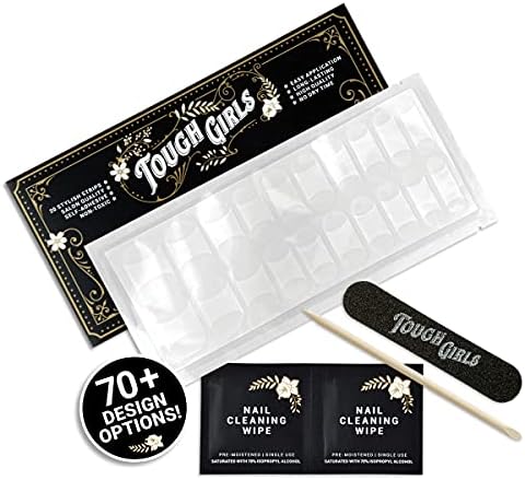 TOUGH GIRLS | Nail Polish Strips | 20 Stylish Strips | Brighter, Thicker, Tougher | Includes Cuticle Stick, Nail File, & Nail Wipes (French Tip for Short Nails)