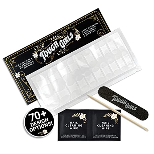 Tough Girls | Nail Polish Strips | 20 Stylish Strips | Brighter, Thicker, Tougher | Includes Cuticle Stick, Nail File, & Nail Wipes (French Tip For Short Nails) #TOP1