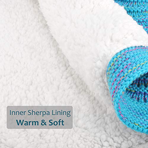 Tirrinia Sherpa Mermaid Tail Blanket For Adults Teens Girls Womens, Super Comfy Warm Anti-Slip Knitted Mermaid Blanket Wave Pattern | Gift Package Included, Blue #TOP1