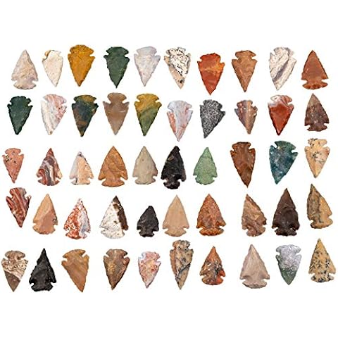 KVK Crystals Lot of 50 Indian Arrowheads Agate Chert Flint New Project Points 1 1/2" L Cover