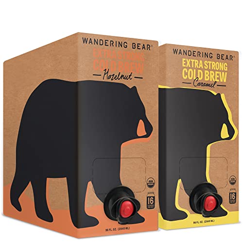 Wandering Bear Cold Brew Coffee, Hazelnut & Caramel Bundle, 96oz, 2 pack - Organic, Smooth, Shelf-Stable, and Ready to Drink