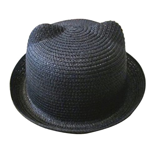 Preisvergleich Produktbild Butterme Süße Katzenohren, Sommer, Strand, Sonnenhut, aufrollbare Krempe, Derby-Bowler, Eimerkappe für Babys, Jungen und Mädchen, Schwarz , Einheitsgröße