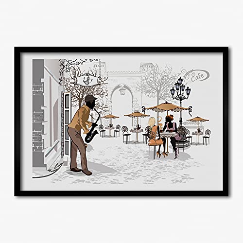 Tableau peinture de musicien de rue Tulup en cadre MDF de 70x50 cm