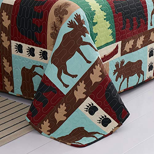 Oliven Lightweight Summer Lodge Moose Bear Quilt Set King Size Rustic Cabin Bedspreads Christmas Tree Eagle Bear Paw Pine Cones Printed Coverlet Soft Blanket Set with 2 King Pillow Shams - Thumbnail 2