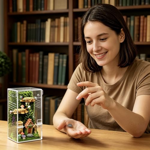 Image of Jumping Spider Enclosure Starter Kit,Escape Proof Reptile Terrarium | Praying Mantis Terrariums,Transparent Acrylic Complete Bug Habitat,All In One Arboreal Tarantula Cribs Cage,Insect Container