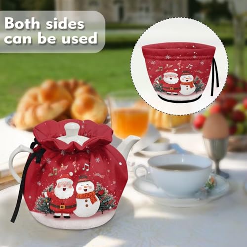 Image of Xoenoiee Christmas Santa Snowman Music Notes Pattern Tea Cozy Tea Cosy for Teapots Keep Warm Teapot Cover Insulated Kettle Cover for Home Kitchen Table Decor