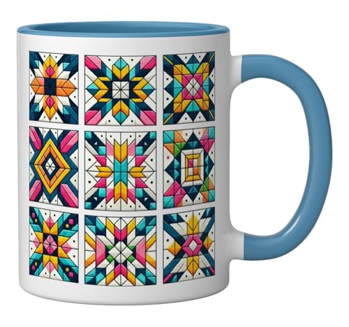 Taza cerámica con diseño Cute Quilt Block azul/blanco miniatura 2