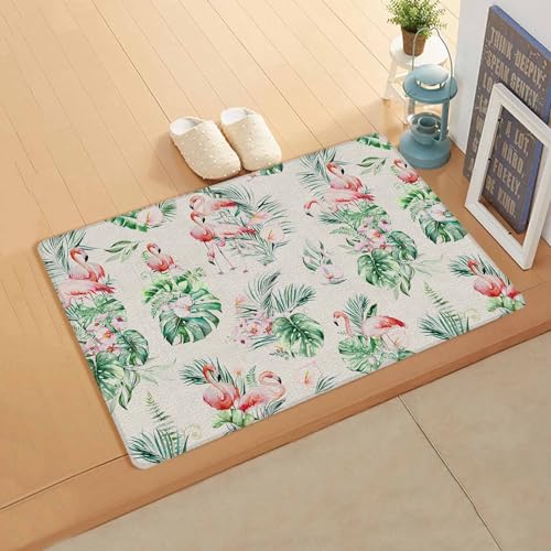 Summer Trpical Birds Antifatigue Kitchen Bath Door Mat Cushioned Runner Rug,Washable Welcome Floor Sink Mat,Waterproof & Non-Slip Kitchen Standing Doormat,Farmhouse Green Palm Leaves Floral 18