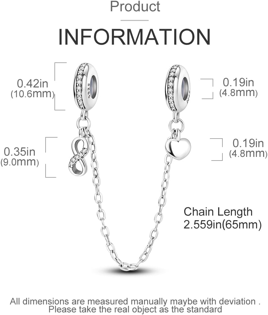 Parmuz 925 Sterling silver Safety Chain Charm Dangle Pendants Clip Beads for Bracelet Love Butterfly Evil Eye Stopper Spacer Charm for Woman - Image 3