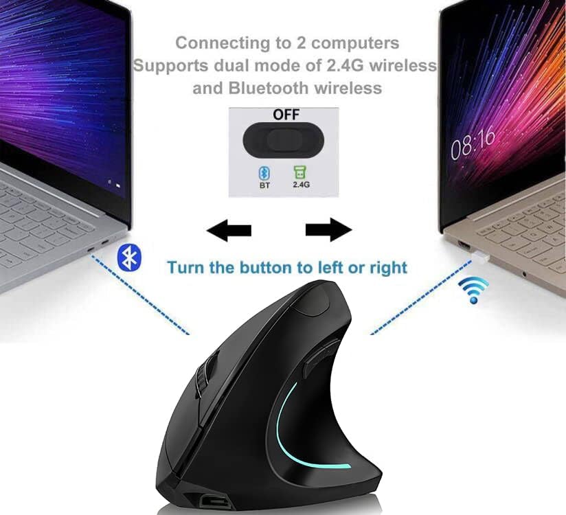 Miniatura 2 de Ratón vertical, para diestros 2.4 GHz, inalámbrico, ergonómico, recargable, vertical con 4 DPI ajustables 800120016002400, 6 botones, compatible con