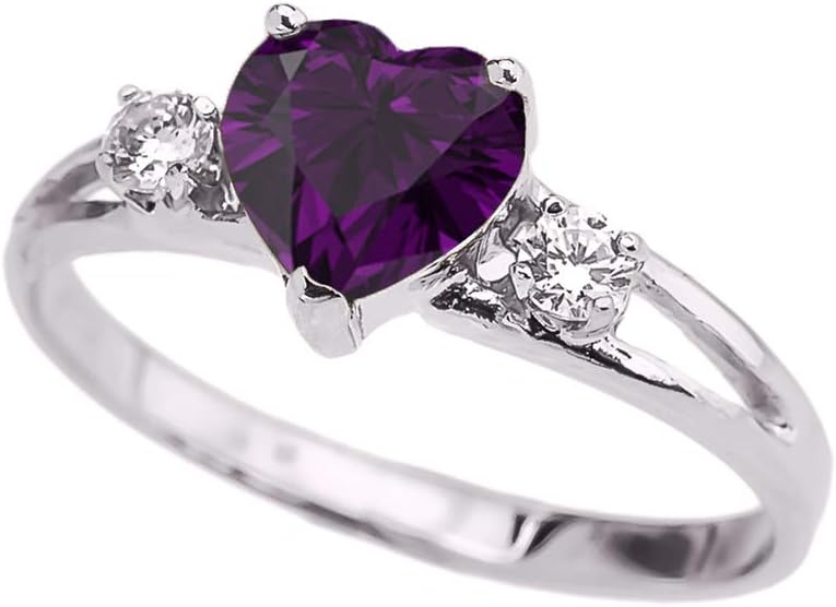 Precious 14k White Gold Heart-Shaped Personalized Birthstone Cubic Zirconia Proposal/Promoise Ring