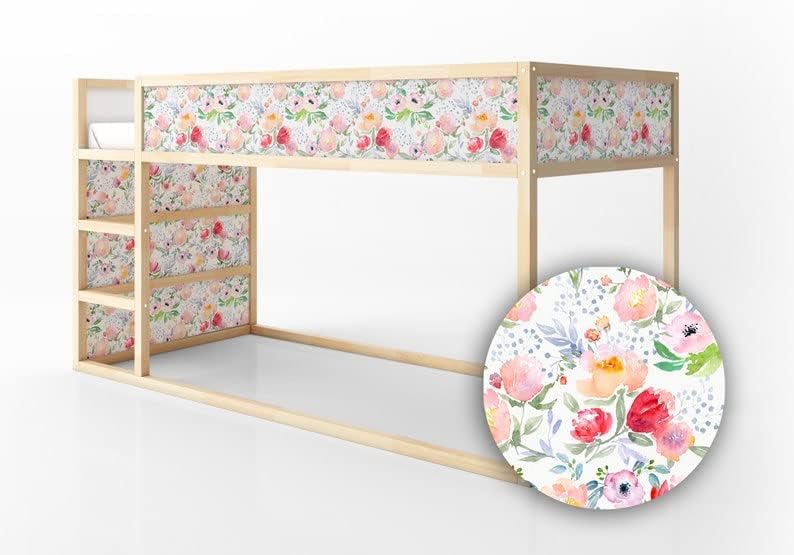 KURA Bed Botanical Watercolor Colorful Garden Flowers Pattern Floral Decals Sticker Furniture Decals for Nursery Adhesive