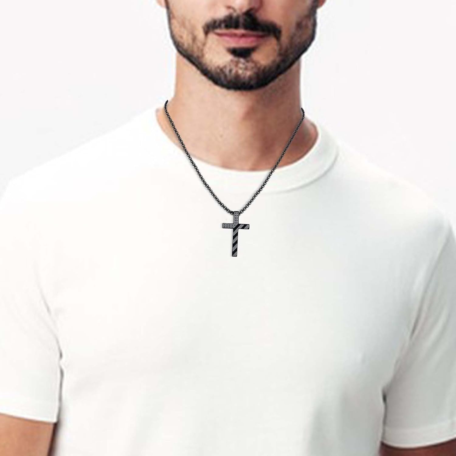 Cross Necklace for Men Boys American Flag Bible Verse Black Stainless Steel Cross Chain Pendant Jewelry as Religious Christian Catholic Easter Christmas Valentines Fathers Birthday Graduation Gifts - Image 6