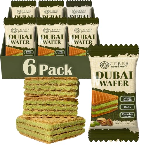 Ceres Gourmet Dubai Pistachio Wafer, 6 Pcs Crispy Kunafa Pistachio Wafer in Individually Pack...