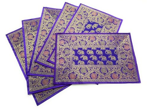 Image of Diwali Room Decor Silk Table Runner Placemats Tea Coaster Set for Living Room 4 to 6 Seater Dinning Table Table Mat Set Centre Table Top Decor Pack of 13 Pcs (Purple)