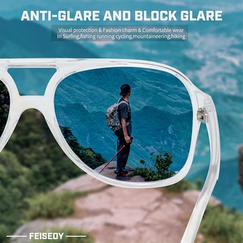 Image of FEISEDY Vintage Retro 70s Plastic Aviator Sunglasses Women Men Classic Large Squared Frame B2751