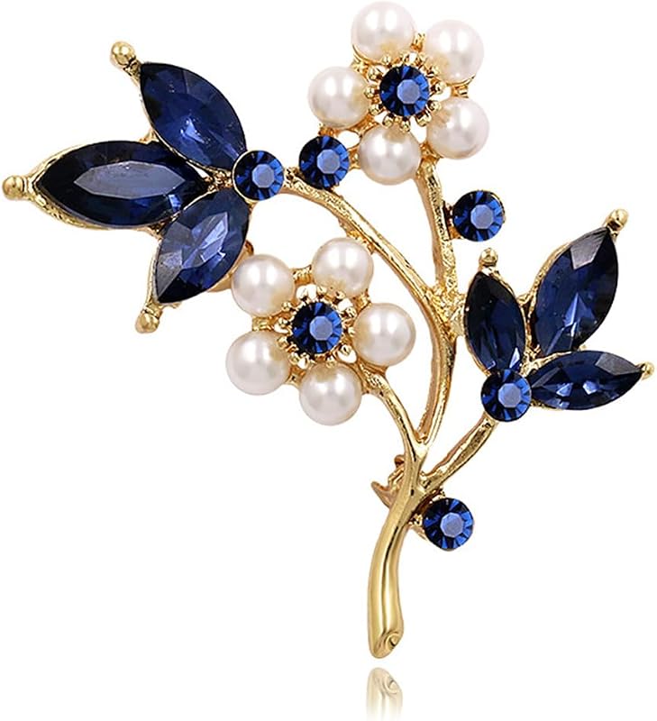 Broches y alfileres de árbol de hoja de flor de perlas de diamantes de imitación para mujer
