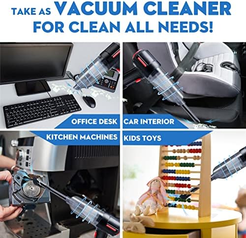 3-in-1 Computer Vacuum Cleaner, Compressed Air Duster Blower, Portable Handheld Cordless Car Hoover, Rechargeable, Mini Keyboard Cleaner Kit, Electric Spray air can for PC, Laptop, Electronics