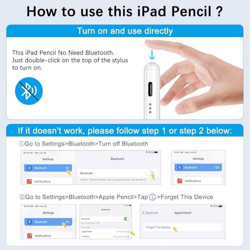 Image of 【2Pack】Stylus Pen for Apple iPad 2018-2026 A16 11 /10 /9 /8 /7 /6,iPad Mini A17 Pro /6 /5,iPad Air M4 /M3 /M2 11 inch /13 inch /5 /4,iPad Pro M5 /M4 13 inch /12.9 inch /11 inch USB-C Fast Charging Pencil,Pixel-Perfect Tilt Sensitivity
