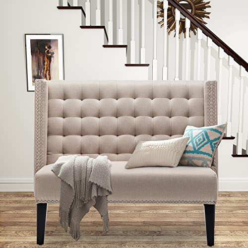 46" Small Modern Loveseat Settee Sofa 2-Seat Sofa Couch Tufted Love Seat Dining Bench With Nail Head Trim Back Banquette Sofas For Living Room Small Space Entryway Hallway Khaki #TOP3