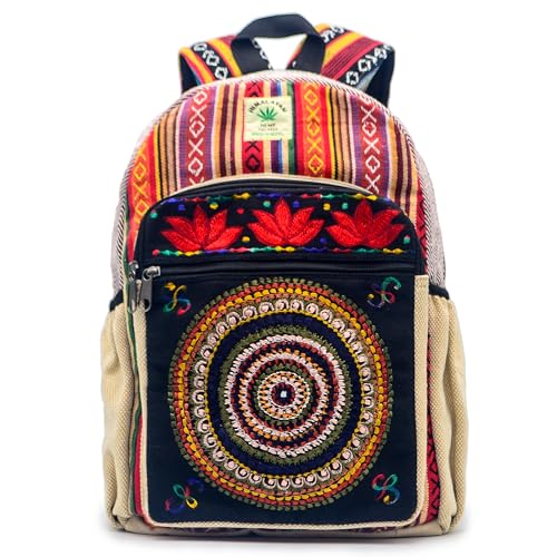 Anitya Hemp Backpack, 16x11 inches, Multi-Compartment Boho Daypack with Laptop