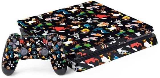 Skinit Decal Gaming Skin Compatible with PS4 Slim Bundle - Officially Licensed Looney Tunes Looney Squad Black and White Grid Design
