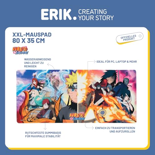 Grupo Erik - XL Mauspad Naruto - Kawaii Gaming Mauspad - Mouspad mit Motiv - Naruto Fanartikel - Manga und Anime Artikel, XXL
